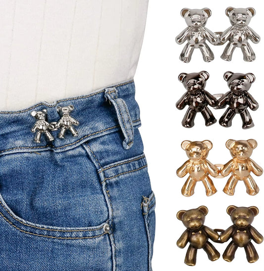 2Pcs Adjustable Jean Buttons Pins Cute Bear Pants Button Pins No Sew and Tools Instant Pant Waist Tightener for Loose Jeans