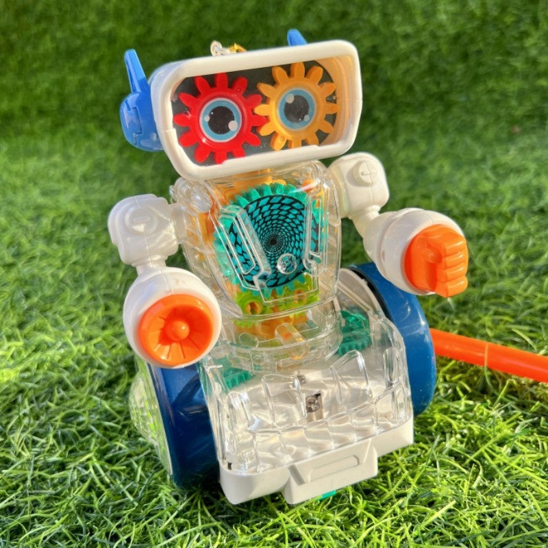 Children's Portable Electric Transparent Mechanical Gear Robot Colorful Luminous Music Lantern