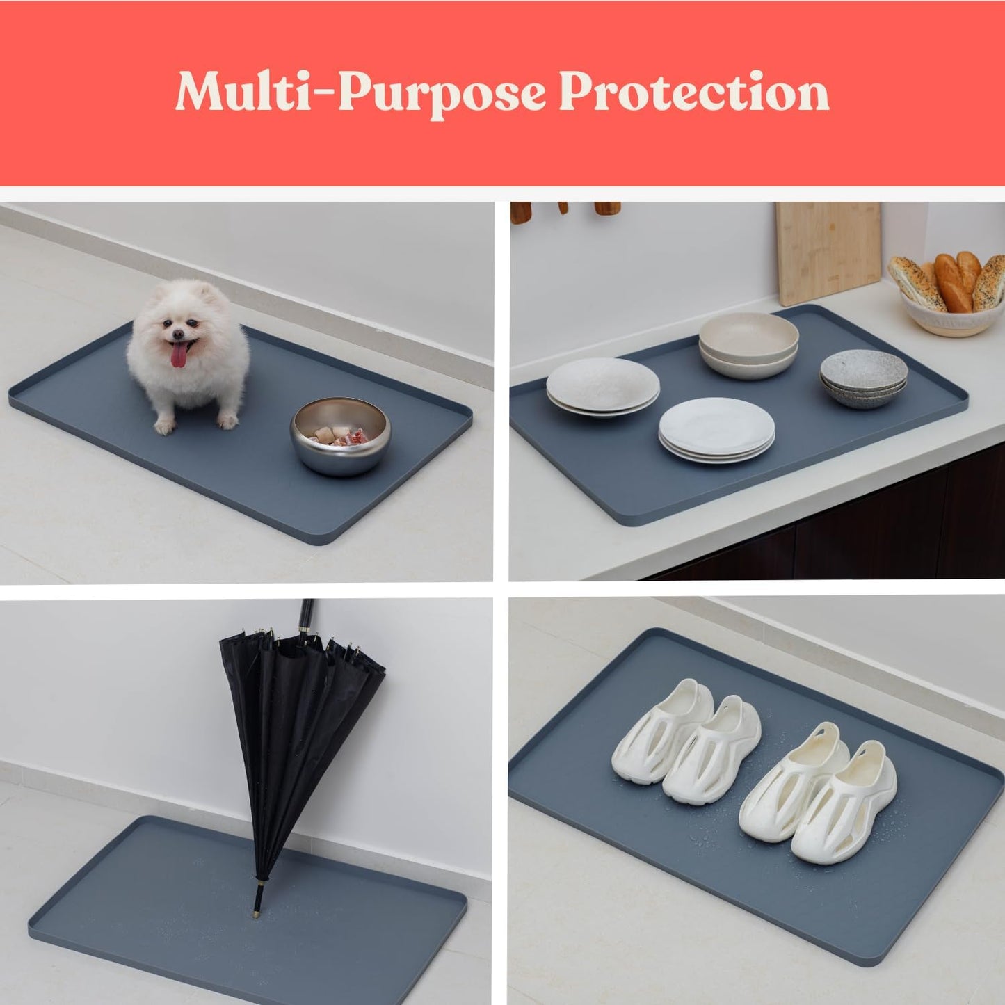 3 in 1 SET: Under Sink Mat with Cutout for Pipes-Cut to Size Under Sink Mat 34x22''-Cut to Fit Sink Mats Silicone