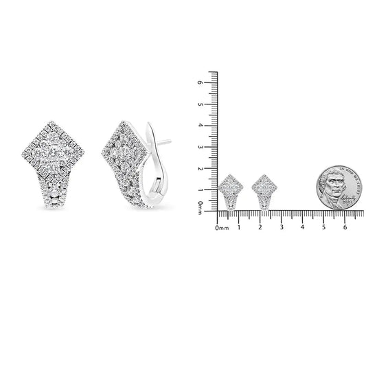 View details for 18K White Gold 1 1/10 Cttw Round Diamond Cluster with Halo Hoop Huggie Earring (F-G Color, VS1-VS2 Clarity)