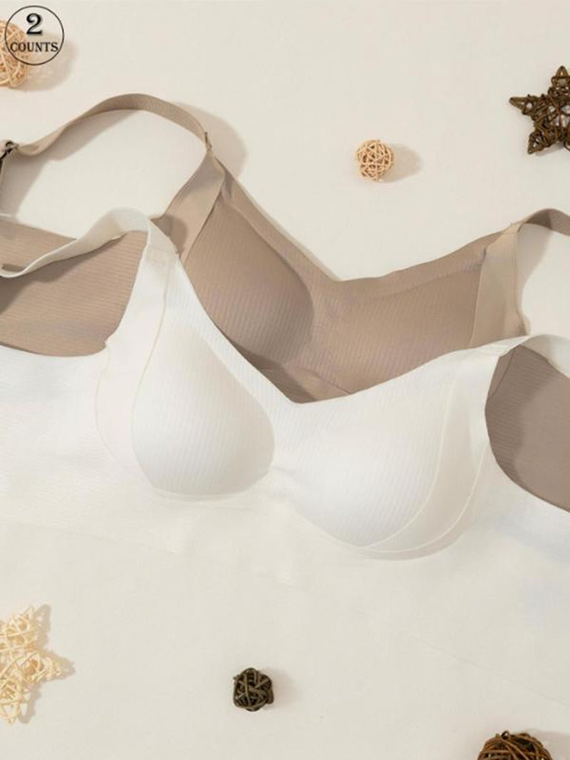 Women'S Solid Color Seamless Wireless Bra, High Stretch Breathable Comfortable Adjustable Strap Triple-Breasted Bra, Softness Lingerie Top for Daily Wear, Elegant, Underwear for Women