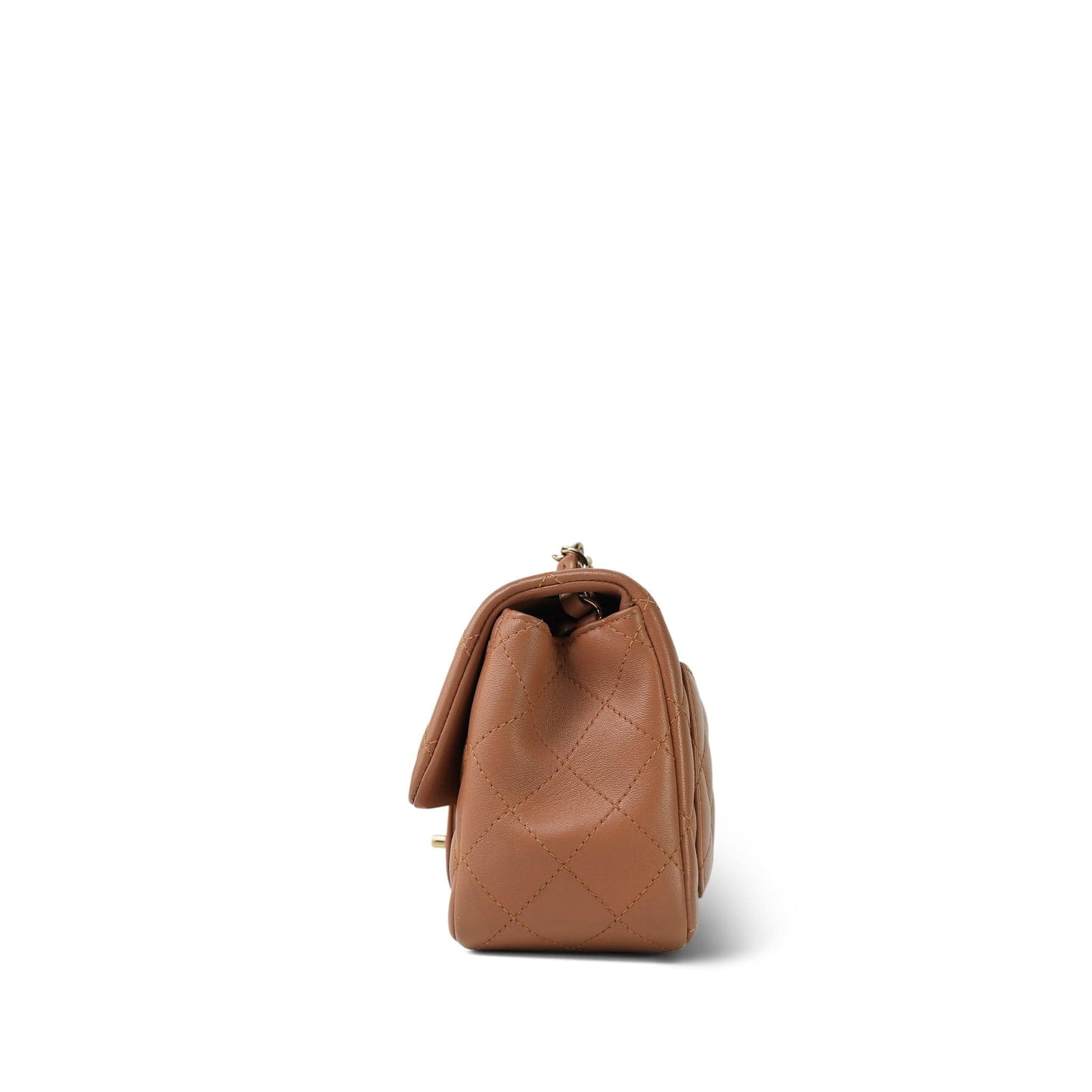 Caramel Lambskin Quilted Mini Square Flap LGHW