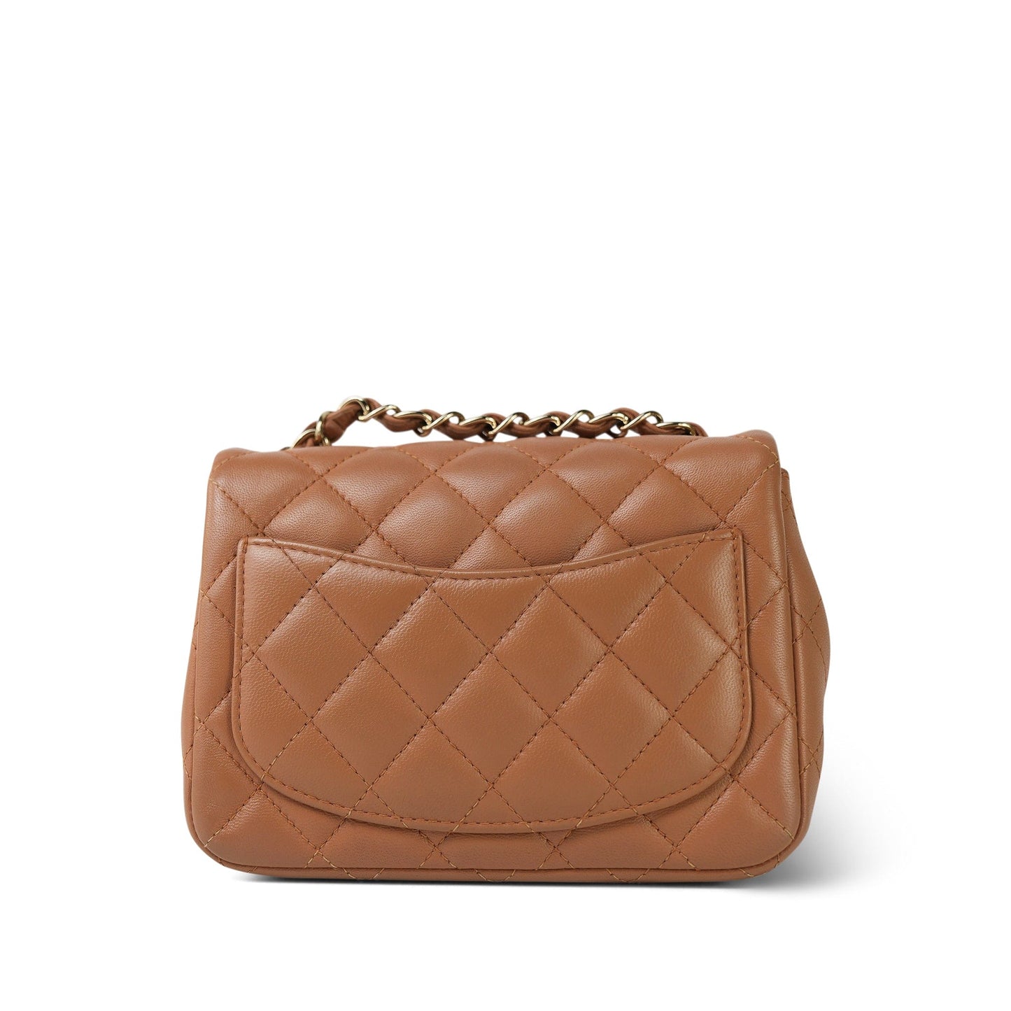 Caramel Lambskin Quilted Mini Square Flap LGHW