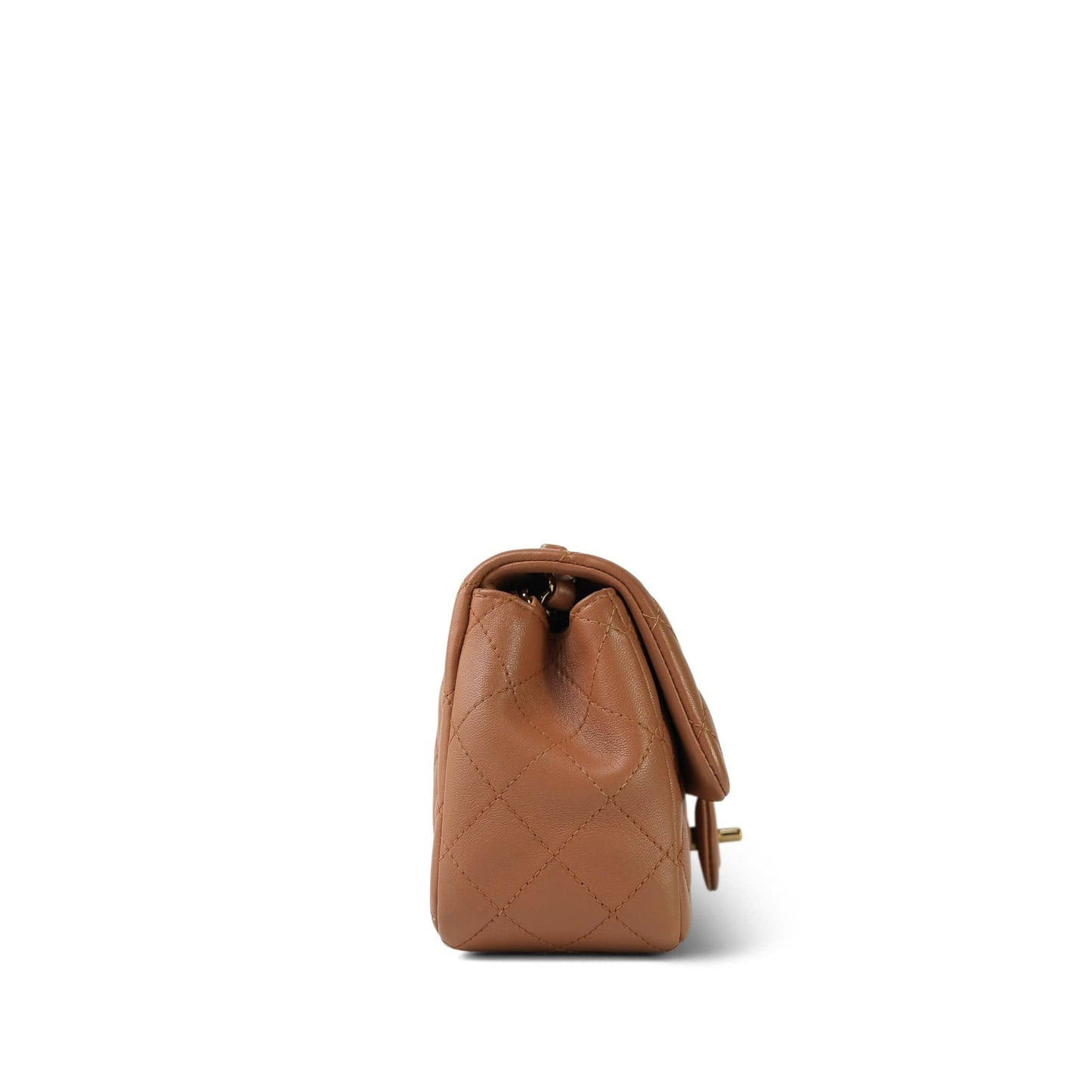 Caramel Lambskin Quilted Mini Square Flap LGHW