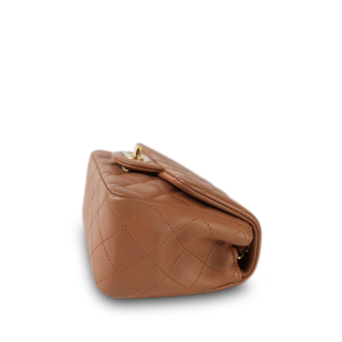 Caramel Lambskin Quilted Mini Square Flap LGHW