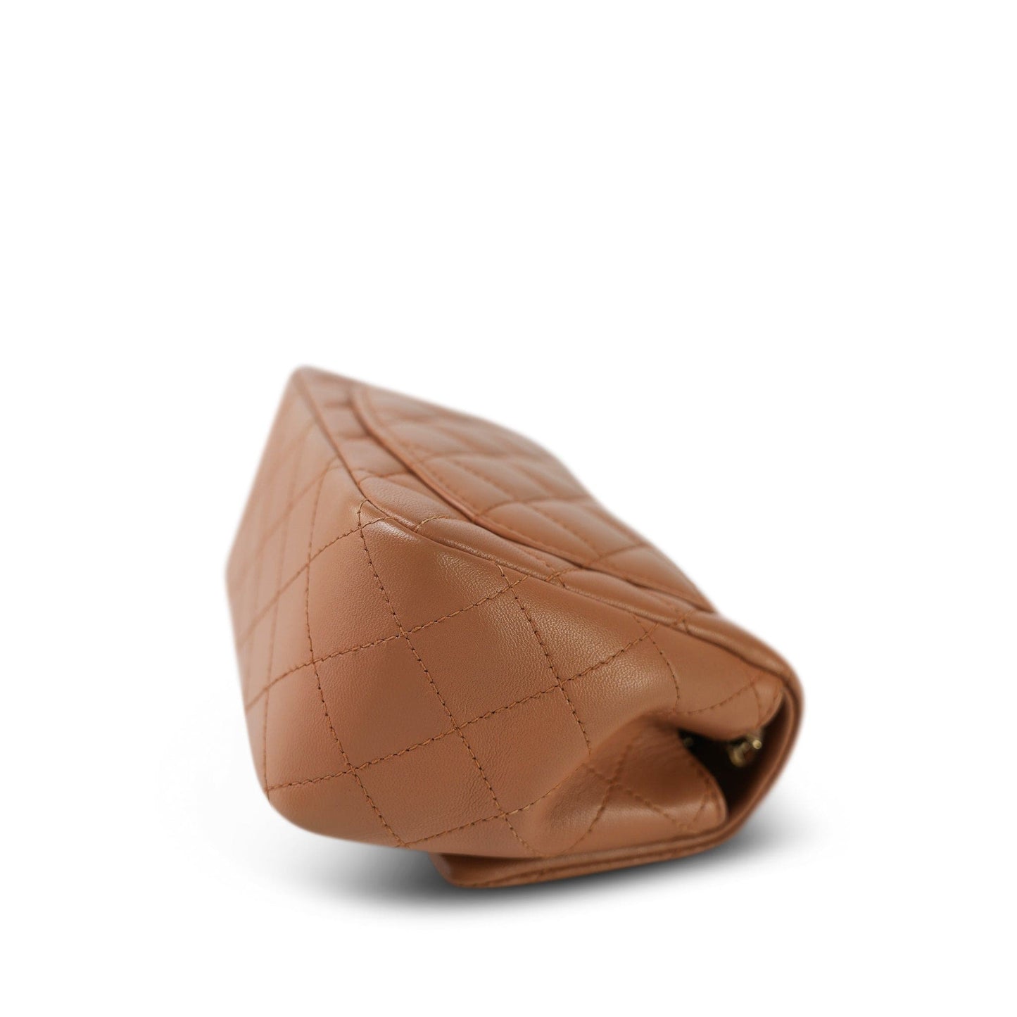 Caramel Lambskin Quilted Mini Square Flap LGHW