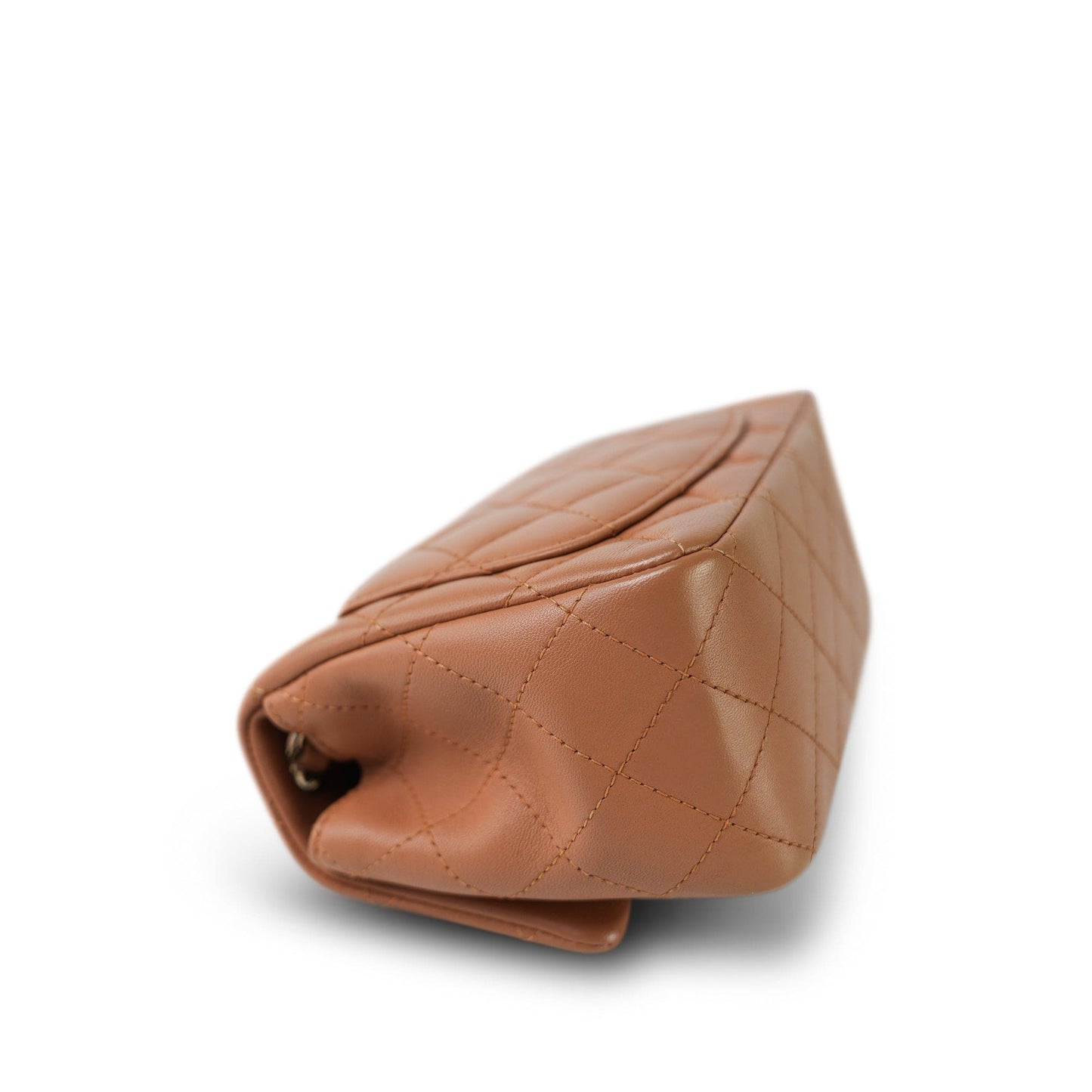 Caramel Lambskin Quilted Mini Square Flap LGHW