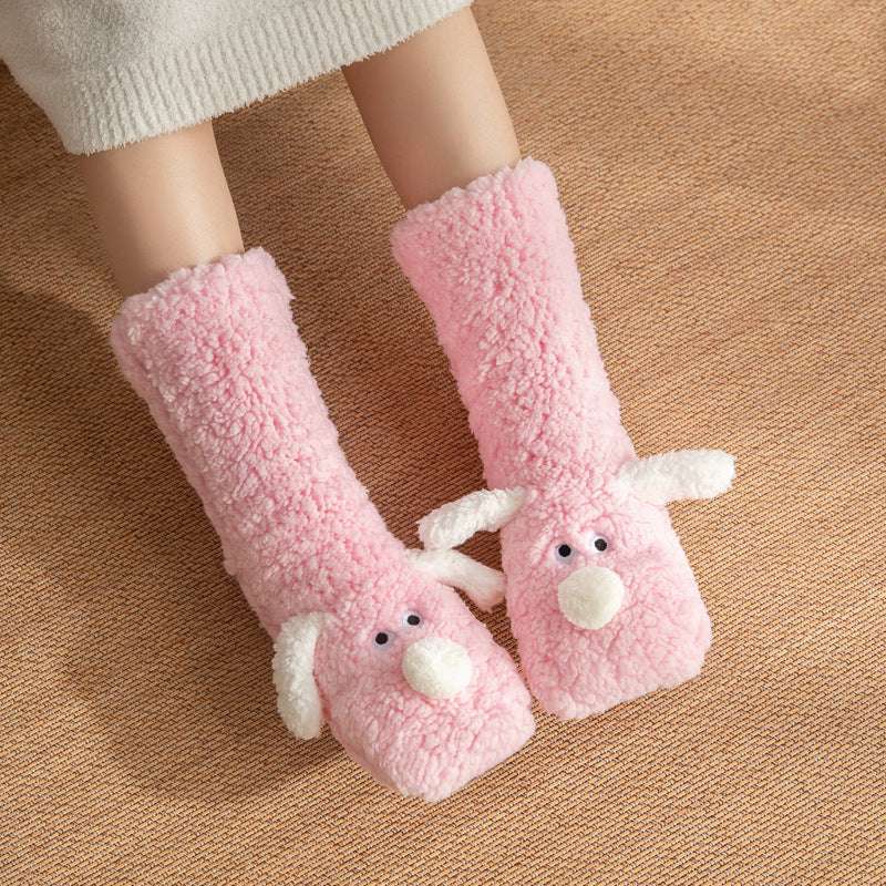 Cute Dog Slipper Socks: Warm, Plush, Non-Slip Women's Winter Socks