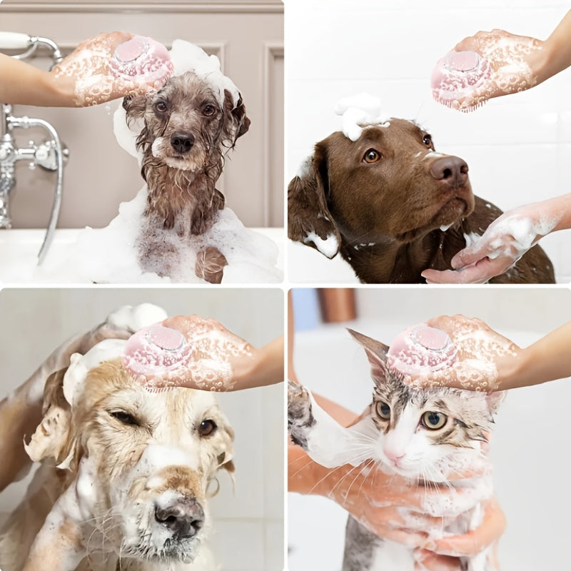 Silicone Pet Grooming Brush with Shower Gel Dispenser for Dogs and Cats