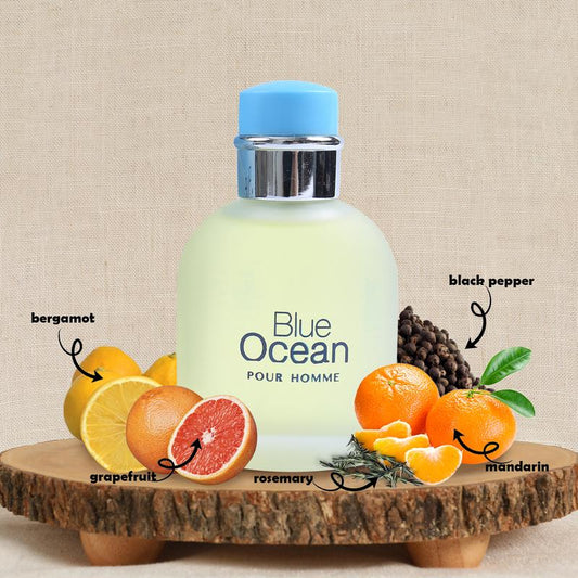 Blue Ocean Pour Homme Eau De Toilette Natural Spray Cologne for Men - 100Ml/3.4Fl.Oz.