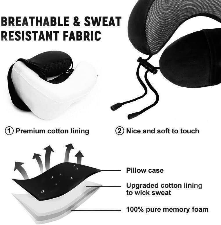 Memory Foam Travel Pillow Neck Pillow 360 Degree Headrest With Storage Bag