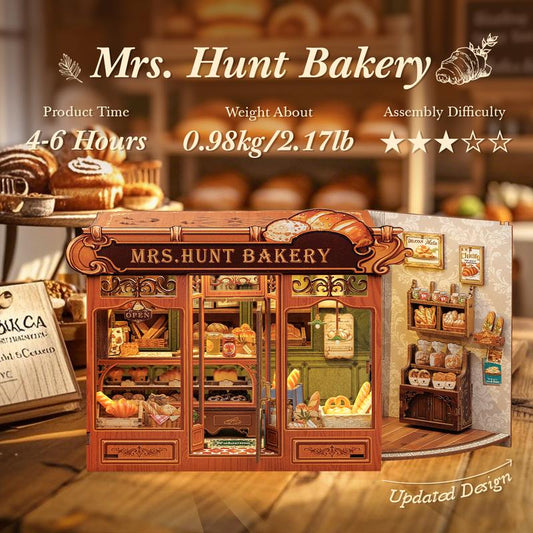 【MRS.HUNT BAKERY】CUTEBEE Dollhouse Miniature with Furniture, DIY Wooden Dollhouse Kit plus Dust Proof, Creative Room Idea