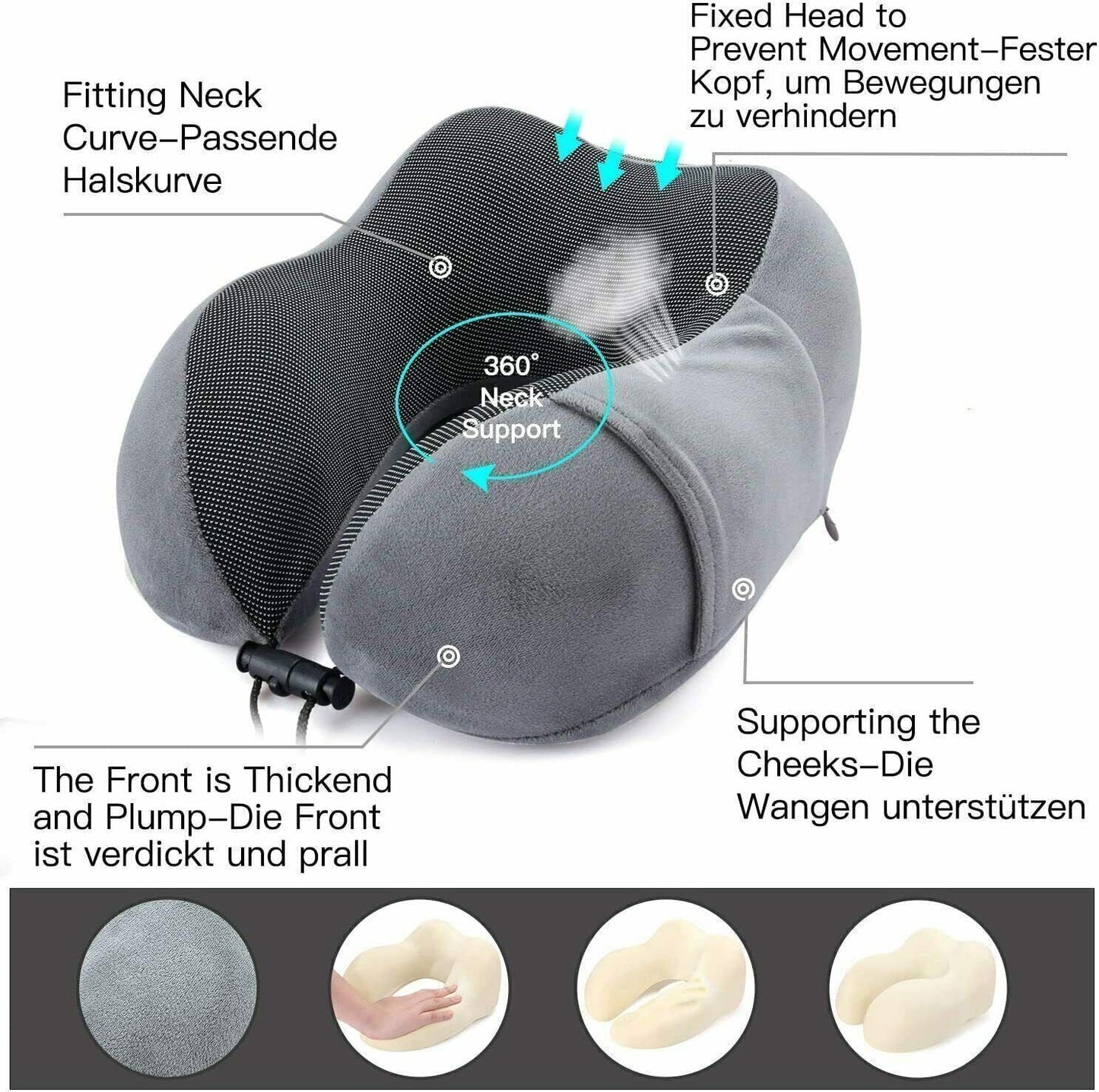 Memory Foam Travel Pillow Neck Pillow 360 Degree Headrest With Storage Bag CJDropshipping