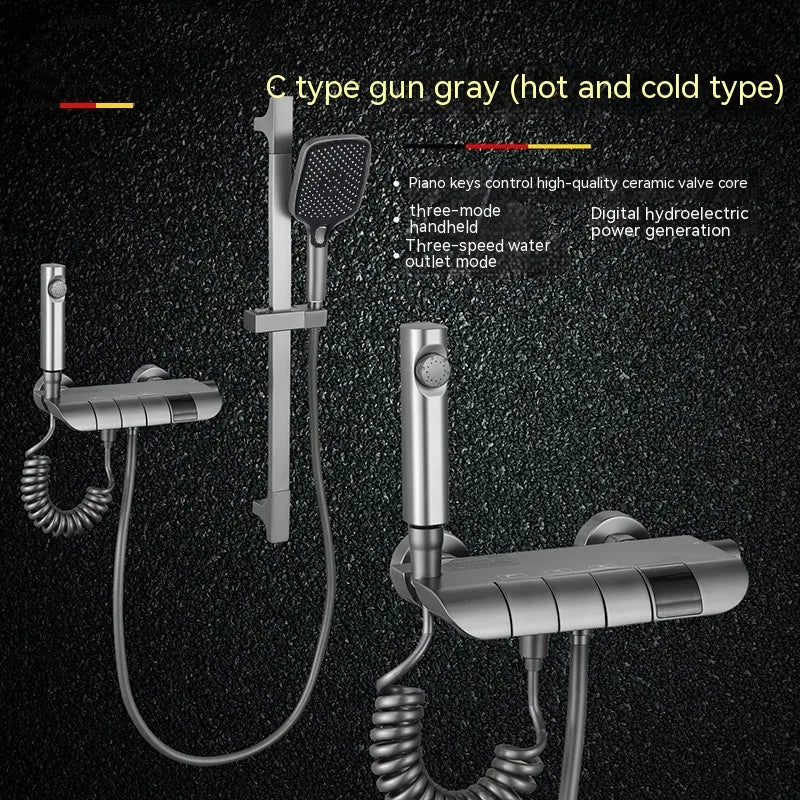 View details for Copper Button Constant Temperature Shower Set Digital Display Large Shower Set Gray Suit