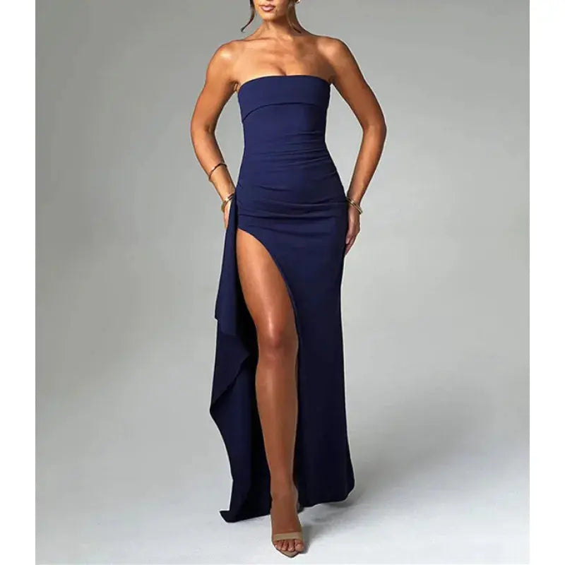 View details for Women's Line Up Collar With Sexy Backless High Slit Dress