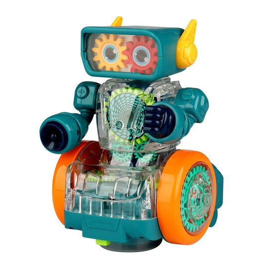 Children's Portable Electric Transparent Mechanical Gear Robot Colorful Luminous Music Lantern