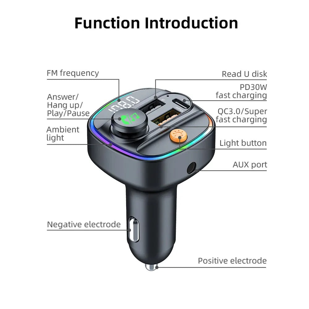 C1 Car Mp3 Player - Bluetooth 5.3 FM Transmitter Handsfree Car AUX Radio Modulator