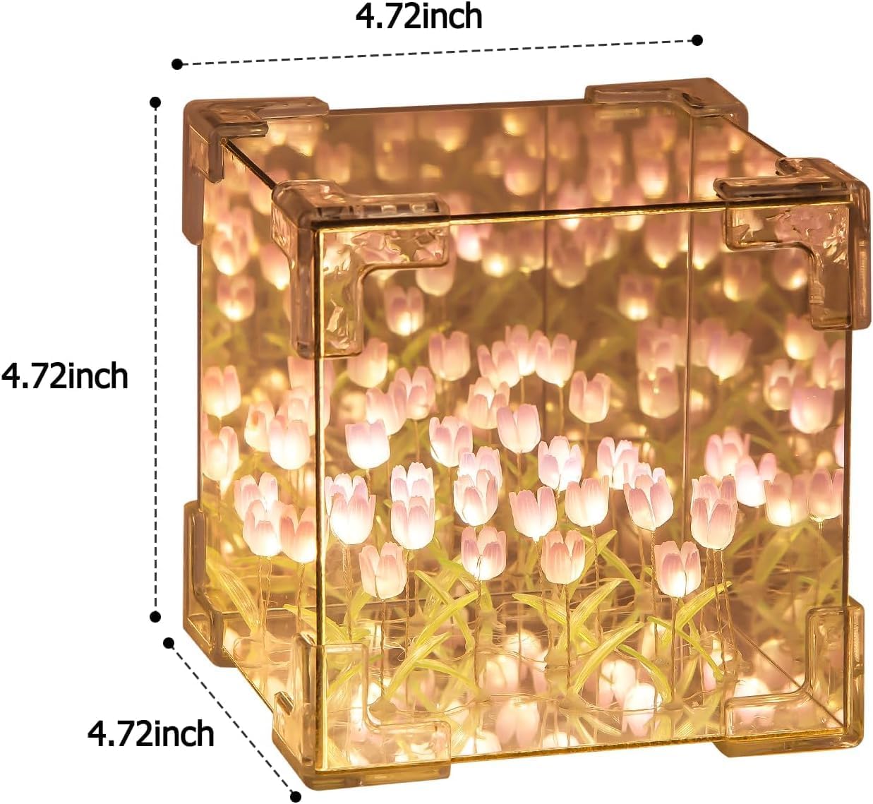 Tulip Cube Mirror Lamp - 21 LED Flowers, 2-in-1 Decorative Lamp & Mirror, DIY Infinity Light for Bedroom & Living Room Decor, Romantic Table Ornament Gift Festival King Store Store