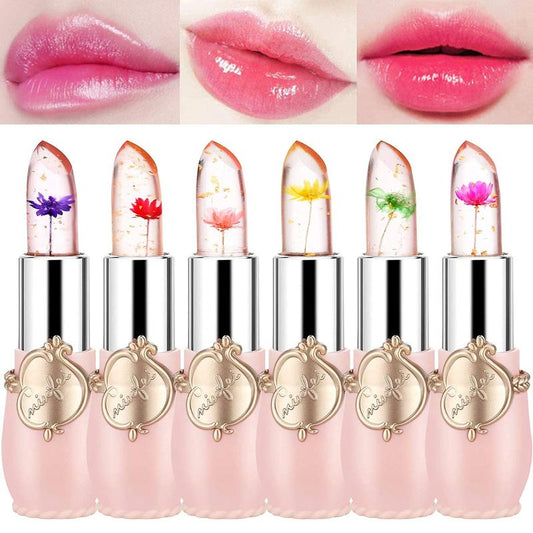 6-Pack Crystal Flower Jelly Lipstick – Long-Lasting Moisturizing Lip Balm, Magic Temperature-Activated Color Change Lip Gloss Makeup Moisturizer