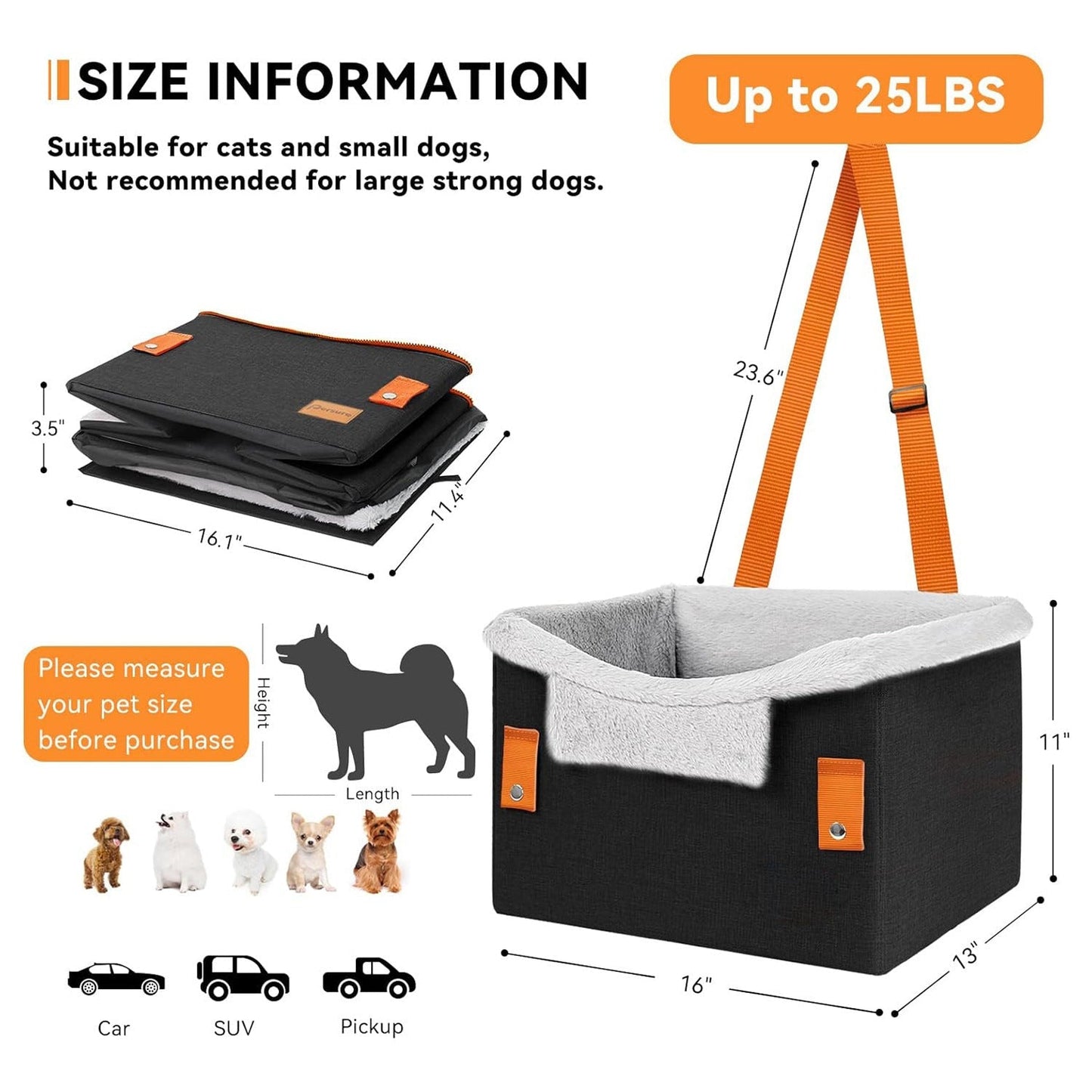 Portable Small Dog Car Booster Seat For Car With Clip-On Safety Leash Perfect For Small Pets Yvictory Store