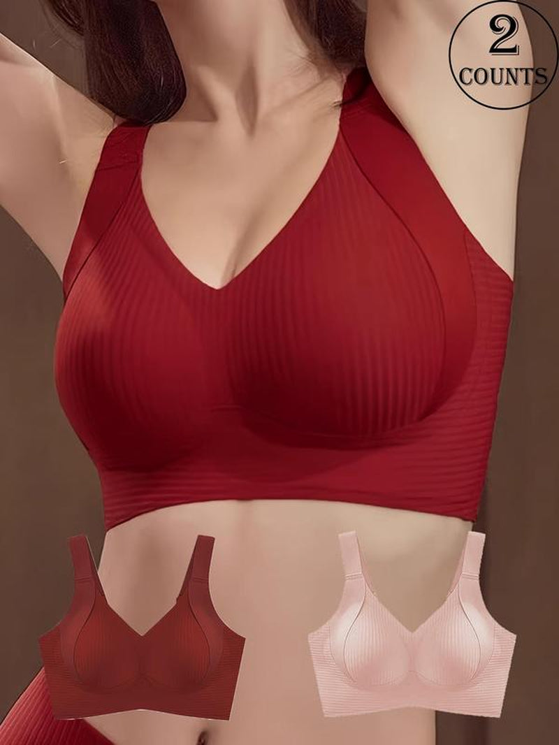 Women'S Solid Color Seamless Wireless Bra, High Stretch Breathable Comfortable Adjustable Strap Triple-Breasted Bra, Softness Lingerie Top for Daily Wear, Elegant, Underwear for Women