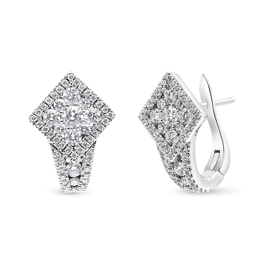View details for 18K White Gold 1 1/10 Cttw Round Diamond Cluster with Halo Hoop Huggie Earring (F-G Color, VS1-VS2 Clarity)