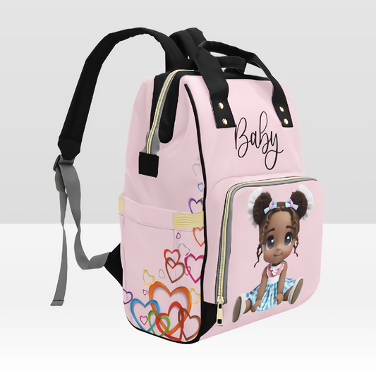 Designer Diaper Bag Backpack - African American Baby Girl Curly Locks Joyora Doll Store