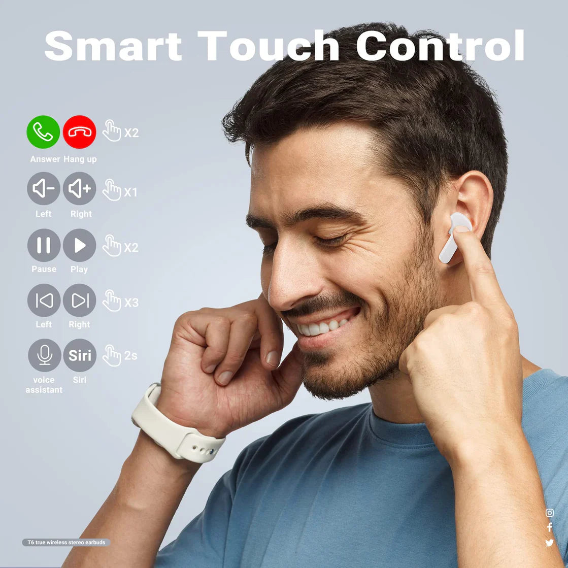 TWS Wireless Bluetooth Earphone Noise Canceling HiFi Stereo Sport Headphones with Digital Display Transparent Charging Case Lauzudan Global Store