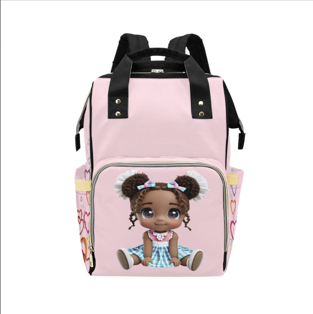 Designer Diaper Bag Backpack - African American Baby Girl Curly Locks
