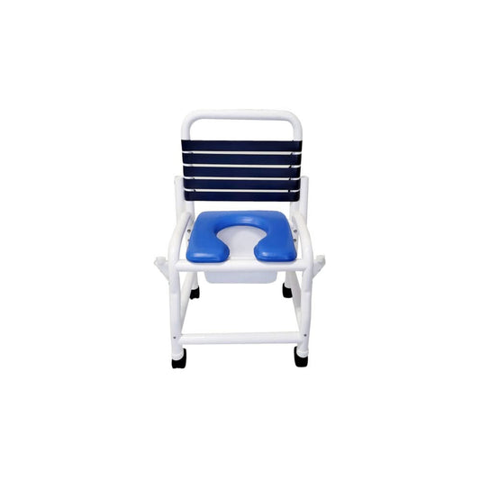 Mor-Medical Deluxe New Era Patented Infection Control Shower Commode Chair, 18" Internal Width, Removable Deluxe Elongated Open Front Soft Seat, Double Drop Arms and Commode pail, 3" Twin All Locking Casters, 310 lbs wt capacity Lucky Home Store Store