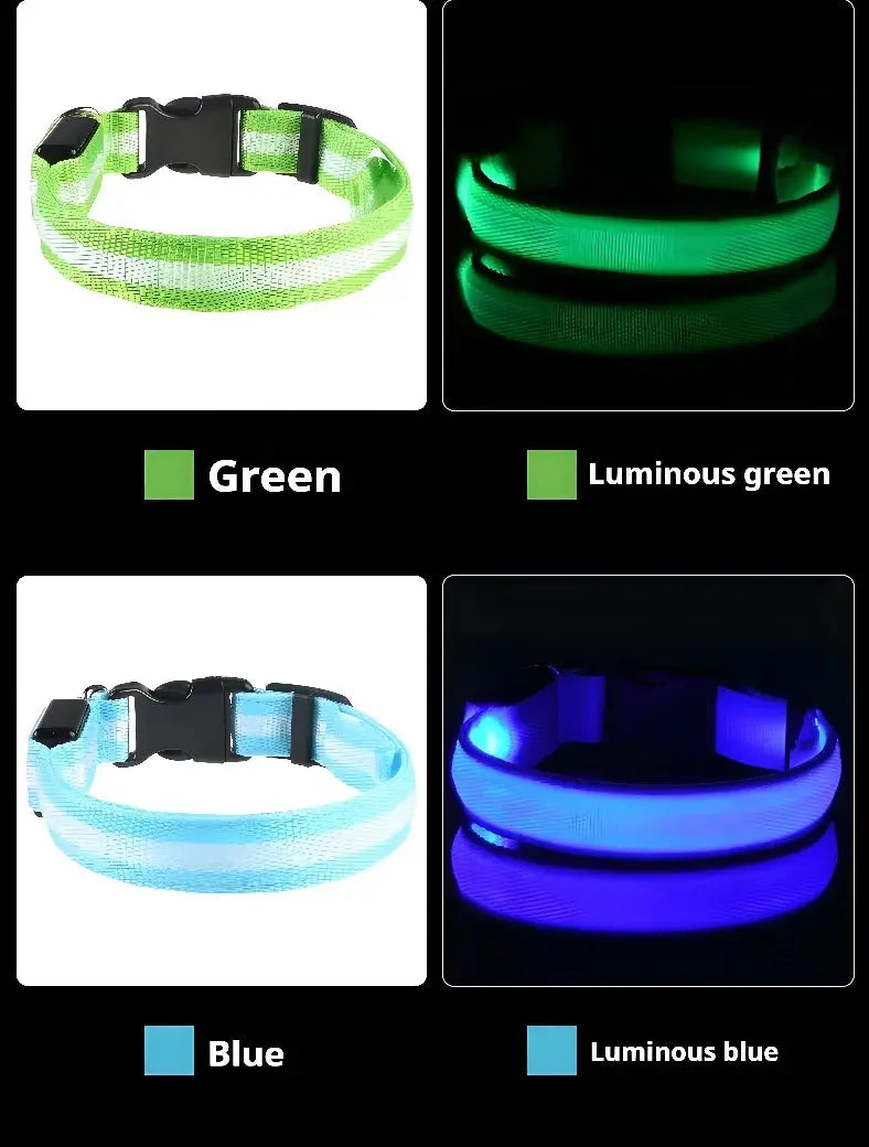 Dog Collar Nylon LED Night Safety Flashing Glow In The Dark Pet Dog Leash pet Dogs Luminous Fluorescent dog accessories collar Stone's Store