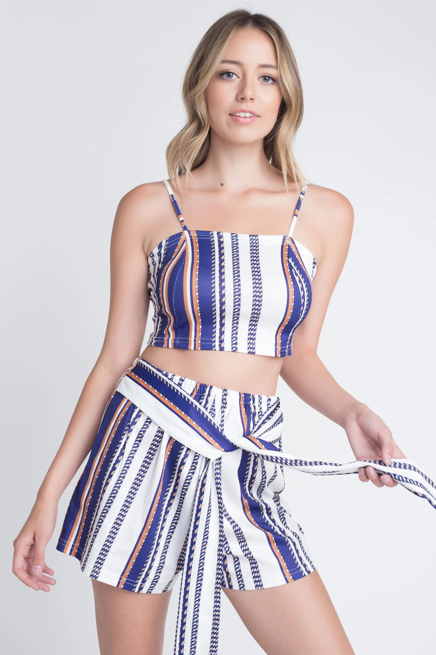 View details for Women's Unique Stripe Printed 2pc Set with Tie