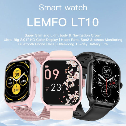 LEMFO LT10 2.01 inch TFT Screen Smart Watch Supports Bluetooth Call / Health Monitoring, Steel Strap, Silicone Strap CJDropshipping