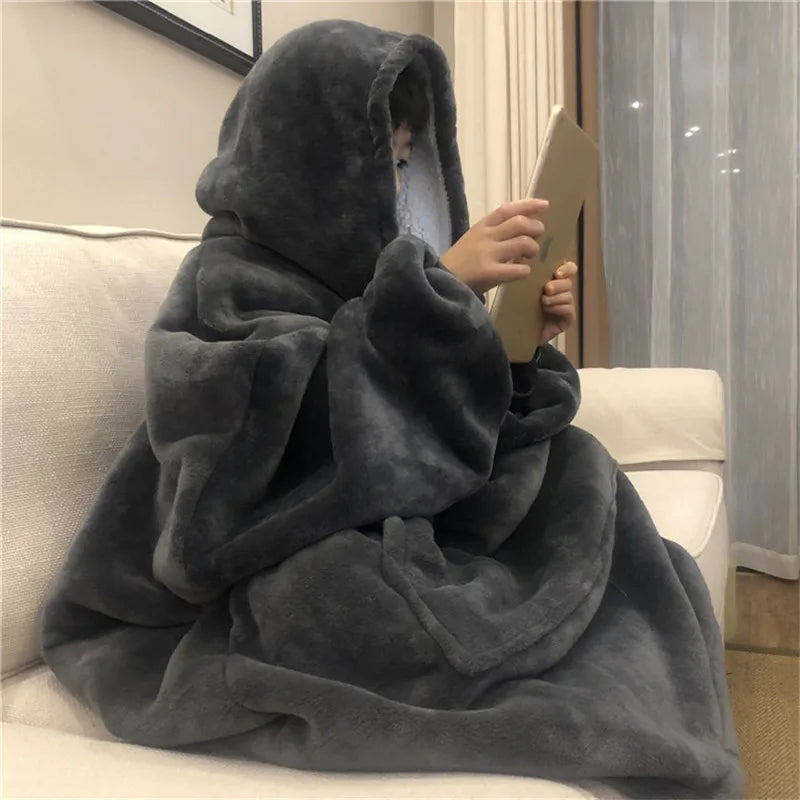 View details for Warm Thick TV Pocket Hooded Blanket Winter Sofa Weighted Blankets