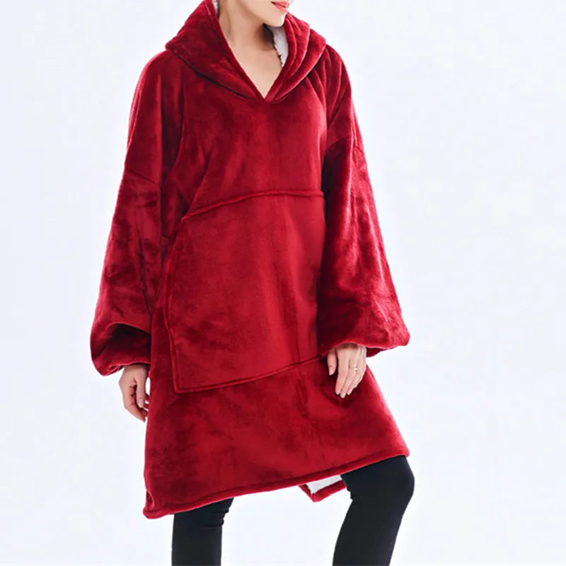 View details for Warm Thick TV Pocket Hooded Blanket Winter Sofa Weighted Blankets