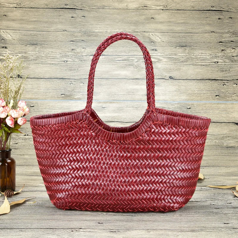 PU Leather Hand-woven Handbag 2 in 1 Single-shoulder Messenger