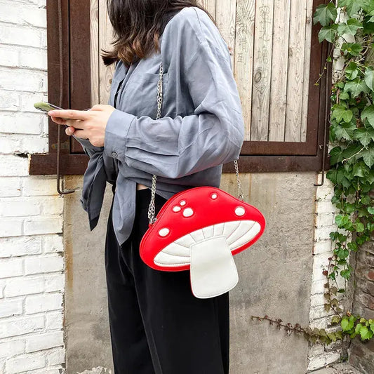 Personality Design Funny Cute Cartoon Pu Mushroom Shape Messenger Bag