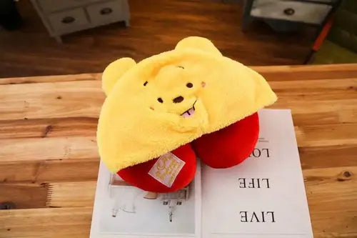 disney Stitch Cartoon Soft Hooded U-pillow Travel Pillow plus hat