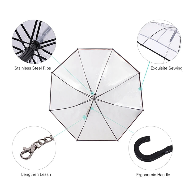 New Transparent Pet Umbrellas Small Dog Umbrella With Dog Leash Iron