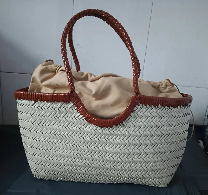 PU Leather Hand-woven Handbag 2 in 1 Single-shoulder Messenger
