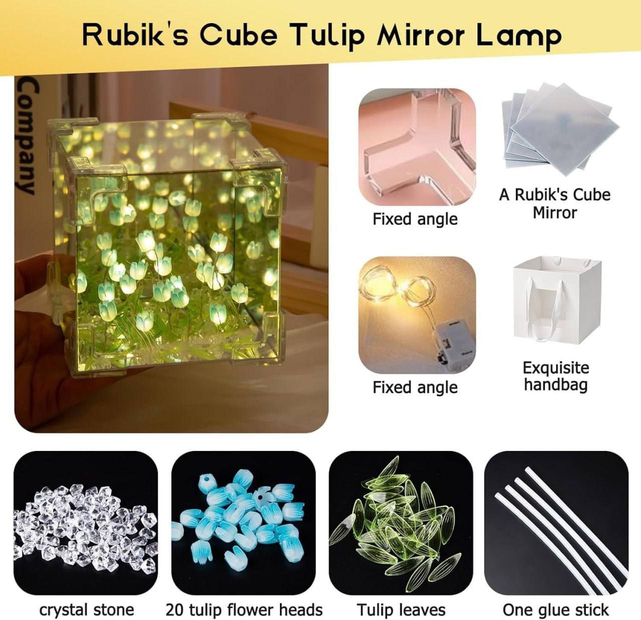 Tulip Cube Mirror Lamp - 21 LED Flowers, 2-in-1 Decorative Lamp & Mirror, DIY Infinity Light for Bedroom & Living Room Decor, Romantic Table Ornament Gift Festival King Store Store