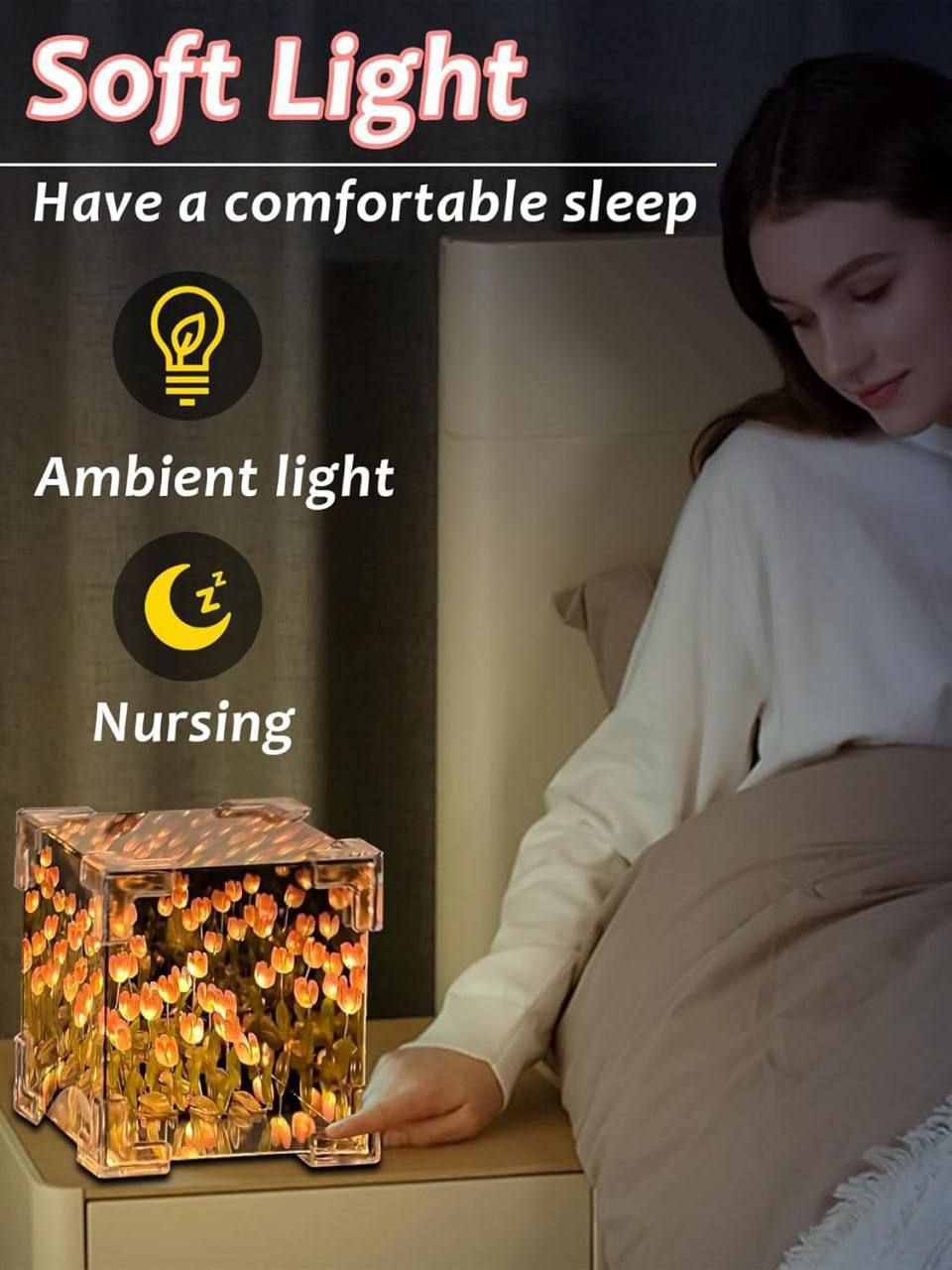 Tulip Cube Mirror Lamp - 21 LED Flowers, 2-in-1 Decorative Lamp & Mirror, DIY Infinity Light for Bedroom & Living Room Decor, Romantic Table Ornament Gift Festival King Store Store