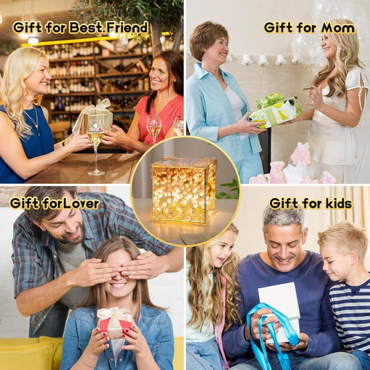 Tulip Cube Mirror Lamp - 21 LED Flowers, 2-in-1 Decorative Lamp & Mirror, DIY Infinity Light for Bedroom & Living Room Decor, Romantic Table Ornament Gift Festival King Store Store