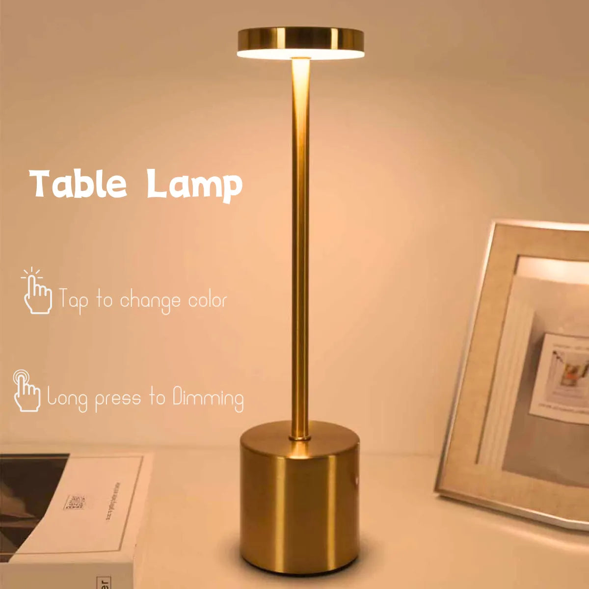 LED Rechargeable, Touch, Metal Table Lamp Bedroom, Living Room, Creative Ambient Light. Indoor Decoration