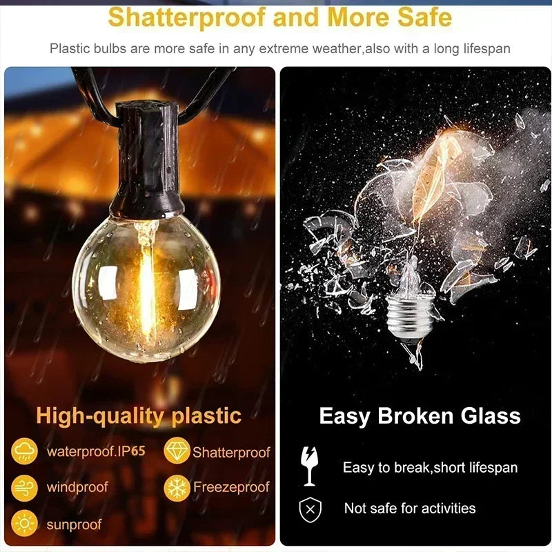G40 Solar String Lights Outdoor Solar Globe String Bulb Patio Hanging Lights Waterproof Garden Pergola Bistro Deck Decor 8Mode