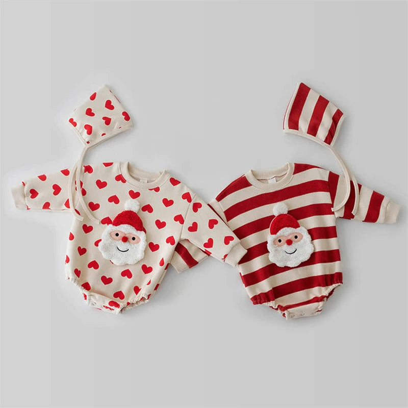 View details for Christmas Baby Sweater Santa Clause Long Sleeve Romper Hat Heart Red