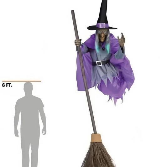 A33Z-Halloween Broom Witch Decoration 6-Foot-Tall Flying Witch Decoration Halloween Decoration