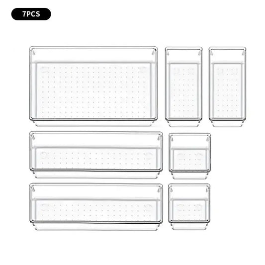 7/14 Pcs Drawer Organizers Set Clear Plastic Desk Dividers Bins