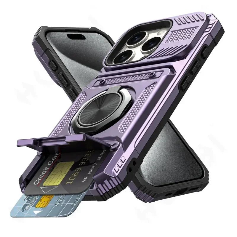 Case For iPhone Magnetic Rotated Ring Kickstand Heavy Duty Drop Protection Wallet Cover