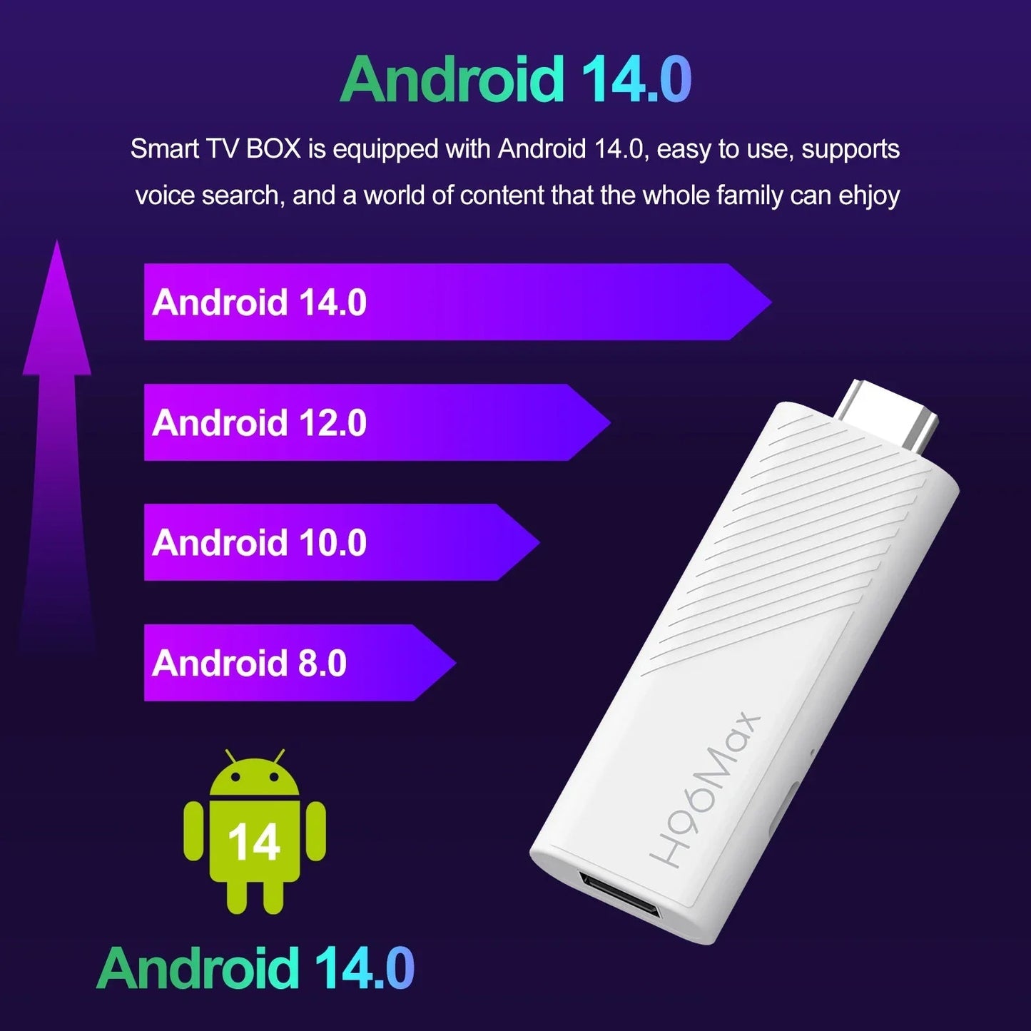 2024 New H96 MAX H313 Mini TV Stick Android 14 Smart TV Box Android14 2GB 16GB 8GB Wifi6 BT 4K HD Google Voice Media Player Tech Deals Store